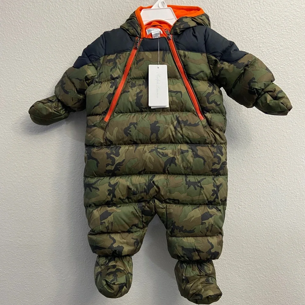 Ralph Lauren Baby Boy 3M Camo Insulated‎ Down Hooded Puffer Bunting Snowsuit NEW